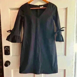 J. Crew Poplin 3/4 Tie Bell Sleeve V-Neck Shift Dress
